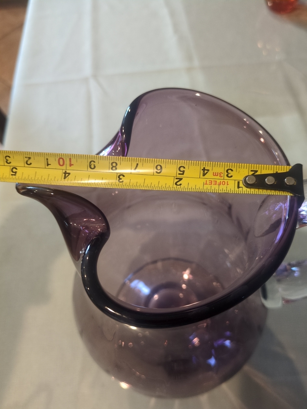 Vintage Viking Glass amethyst purple glass pitcher with a clear handle. - Picture 4 of 9